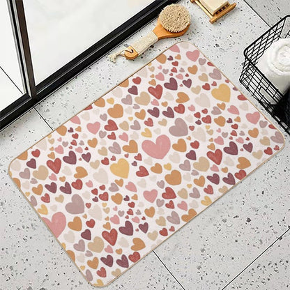 Sketched Hearts in Autumn Colours  Absorbent Bath Mat