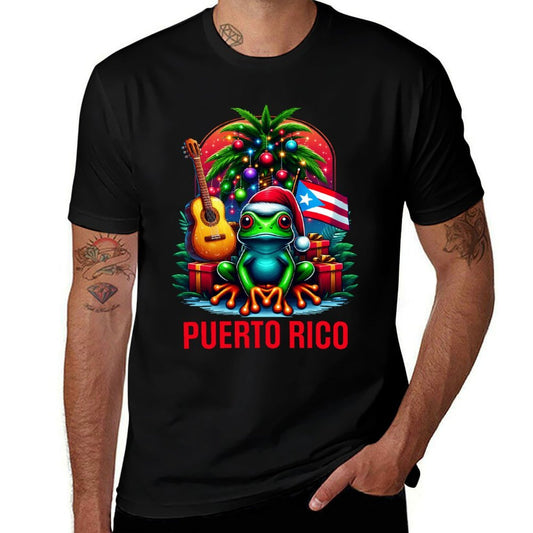 Patriotic Puerto Rico Tropical Christmas Frog Santa Hat  Relaxed-fit T-Shirt