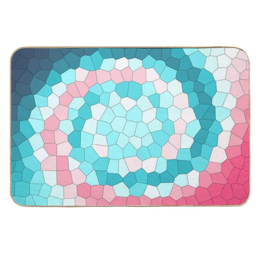 Teal, White And Pink Swirly Stained Glass Abstract Art Durable Bath Mat