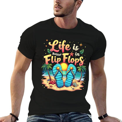 Sunset Beach Life Is Better in Flip Flops Artwork  Breathable T-Shirt