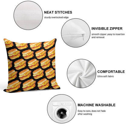Bacon Egg & Cheese Sandwich Pattern - Black Soft Anti-Pilling Throw Pillow