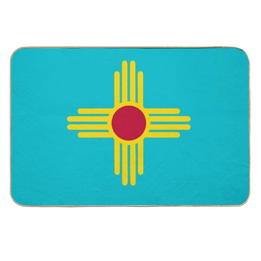 New Mexico Flag in Turquoise  Easy To Clean Bath Mat