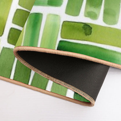 Geometric Pattern Green Minimalist Abstract Design  Stain-Proof Bath Mat