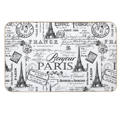 Vintage Paris Black And White Nostalgic Pattern  Eco-Friendly Bath Mat