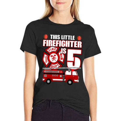 5 Year Old Firefighter Birthday Party Fire Truck 5th Gift  Vintage-inspired T-Shirt