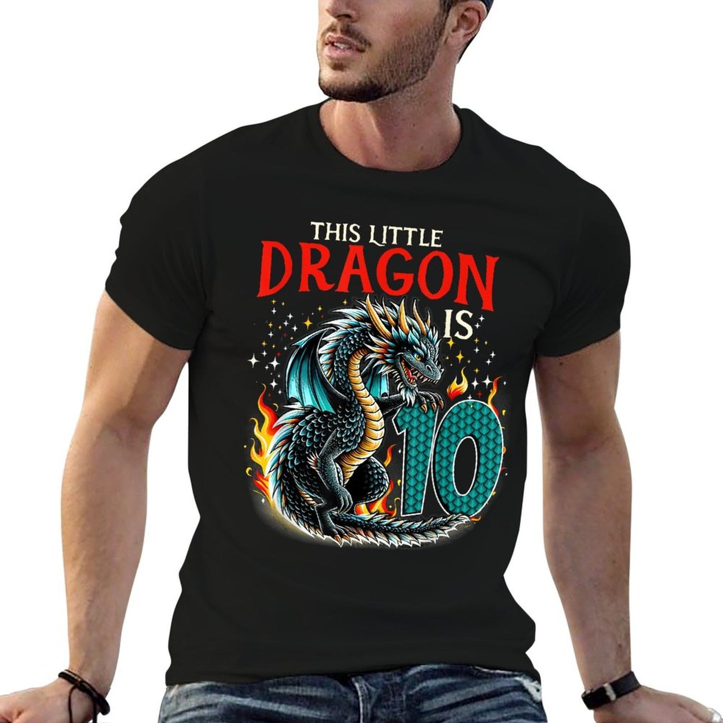 Turning 10 Year Old Birthday Boy Dragon 10th Bday Girl  Wrinkle-resistant T-Shirt