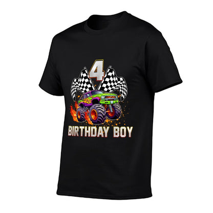 Birthday Monster Truck 4 Year Old Boys 4Th Party Matching  Summer-ready Fabric T-Shirt