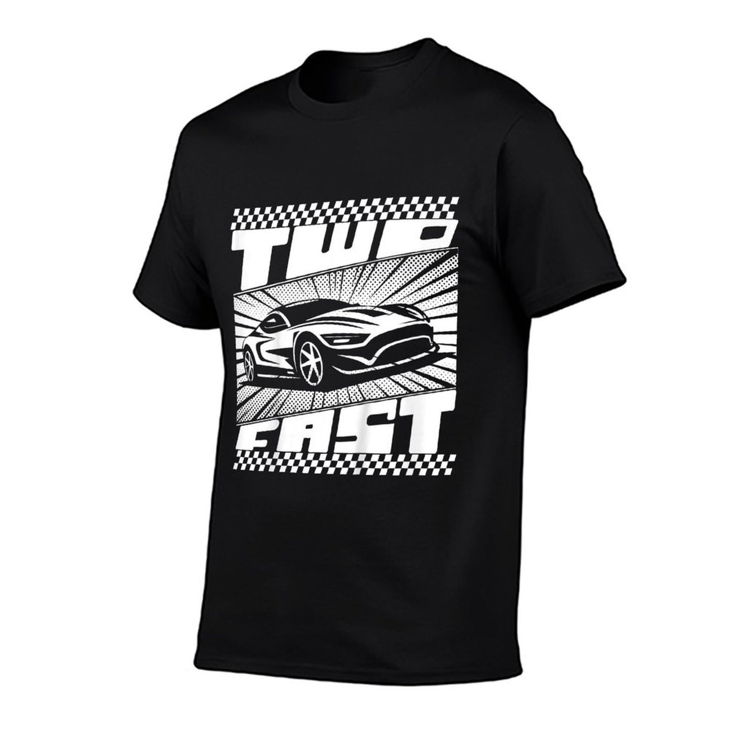 Kids Two 2 Year Old 2nd Birthday Two Fast Racecar Boys Girls  Ribbed Collar T-Shirt