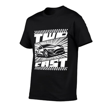 Kids Two 2 Year Old 2nd Birthday Two Fast Racecar Boys Girls  Ribbed Collar T-Shirt