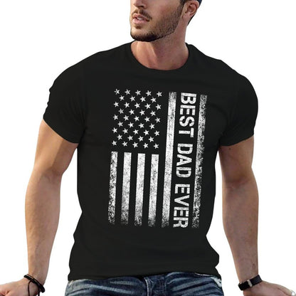 Best Dad Ever US American Flag for Fathers Day  Ribbed Collar T-Shirt