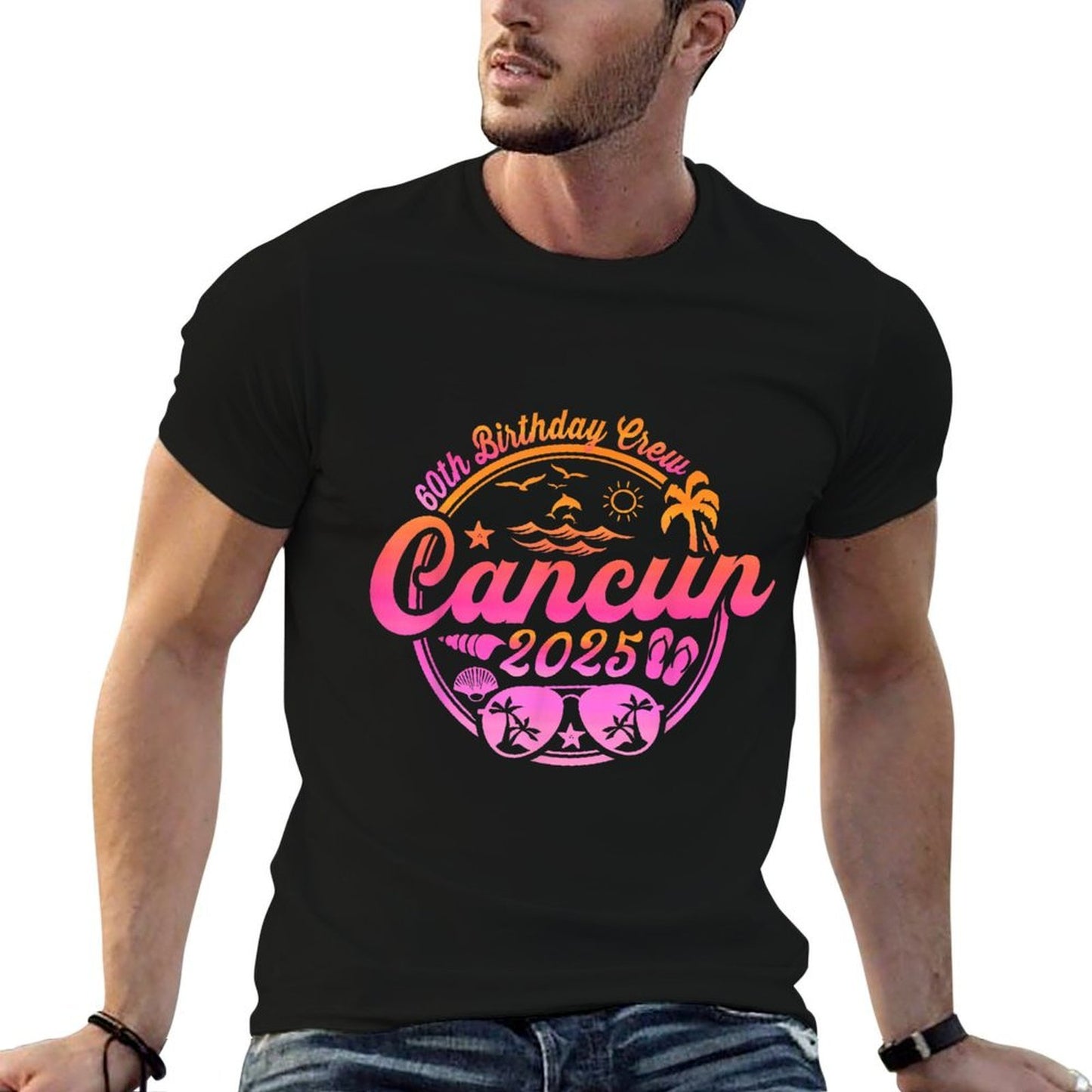 Cancun 60th Birthday Crew 2025 Vacation Birthday Trip Cruise  Wrinkle-resistant T-Shirt