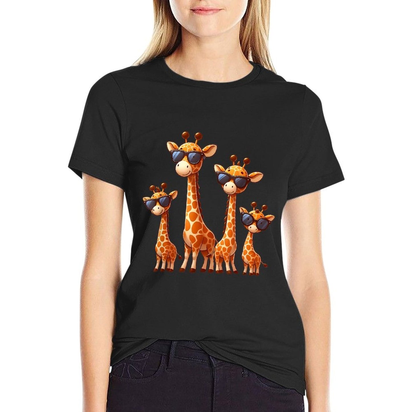 Giraffe Family Sunglasses Safari Zoo Lover Cartoon Giraffes Comfortable T-Shirt
