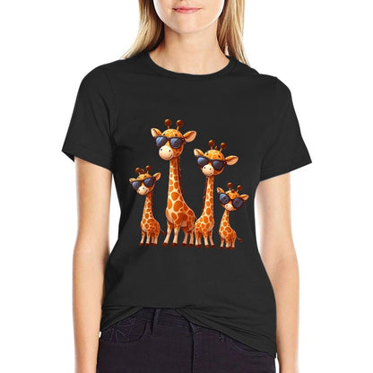 Giraffe Family Sunglasses Safari Zoo Lover Cartoon Giraffes Comfortable T-Shirt
