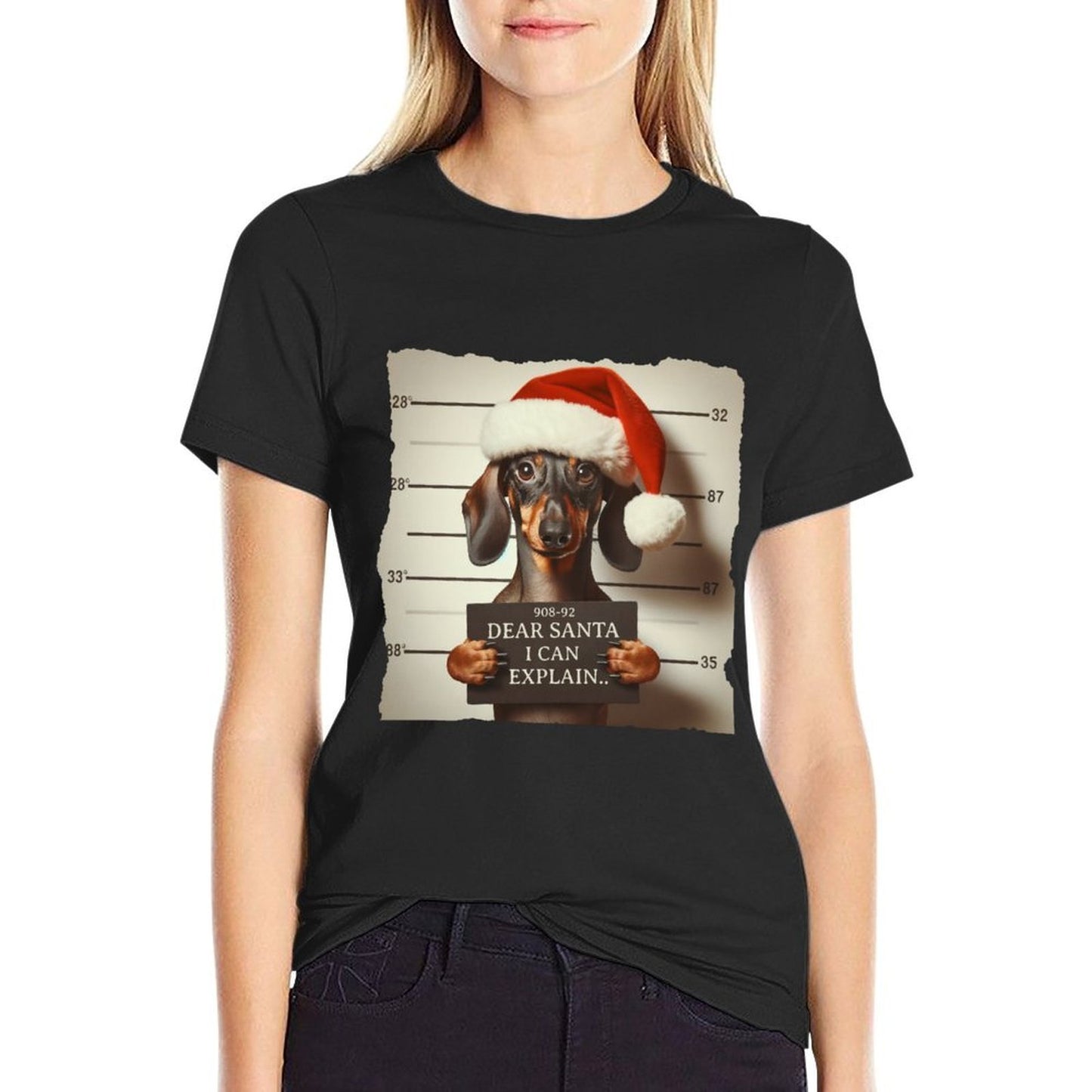 Funny Dachshund Christmas Dear Santa I Can Explain Weiner  Tagless Design T-Shirt
