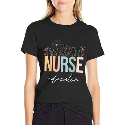 Wildflower Nurse Educator Nursing School Instructor Floral  Rolled Sleeves T-Shirt
