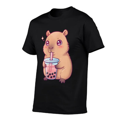 Womens Capybara Drinking Bubble Tea Japanese Design Boba Anime  Odor-resistant T-Shirt