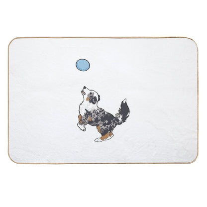 Blue Merle Aussie Dog Playing Frisbee  Blue Merle Australian Shepherd  Rapid-Drying Bath Mat