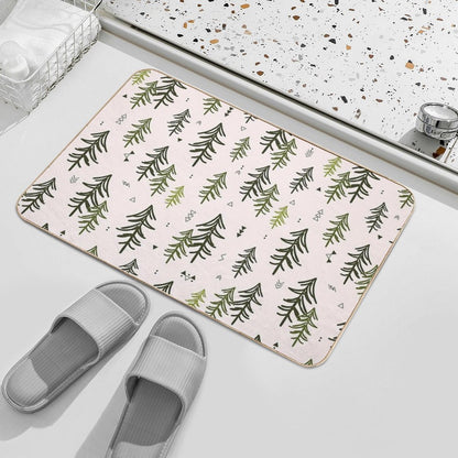 Doodled Fir Trees Pattern Durable Bath Mat