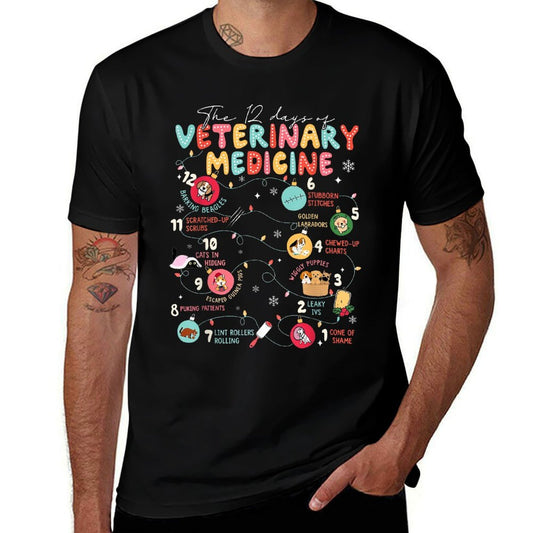 12 Days of Veterinary Medicine Christmas Vet Tech Vet Squad  Cotton T-Shirt