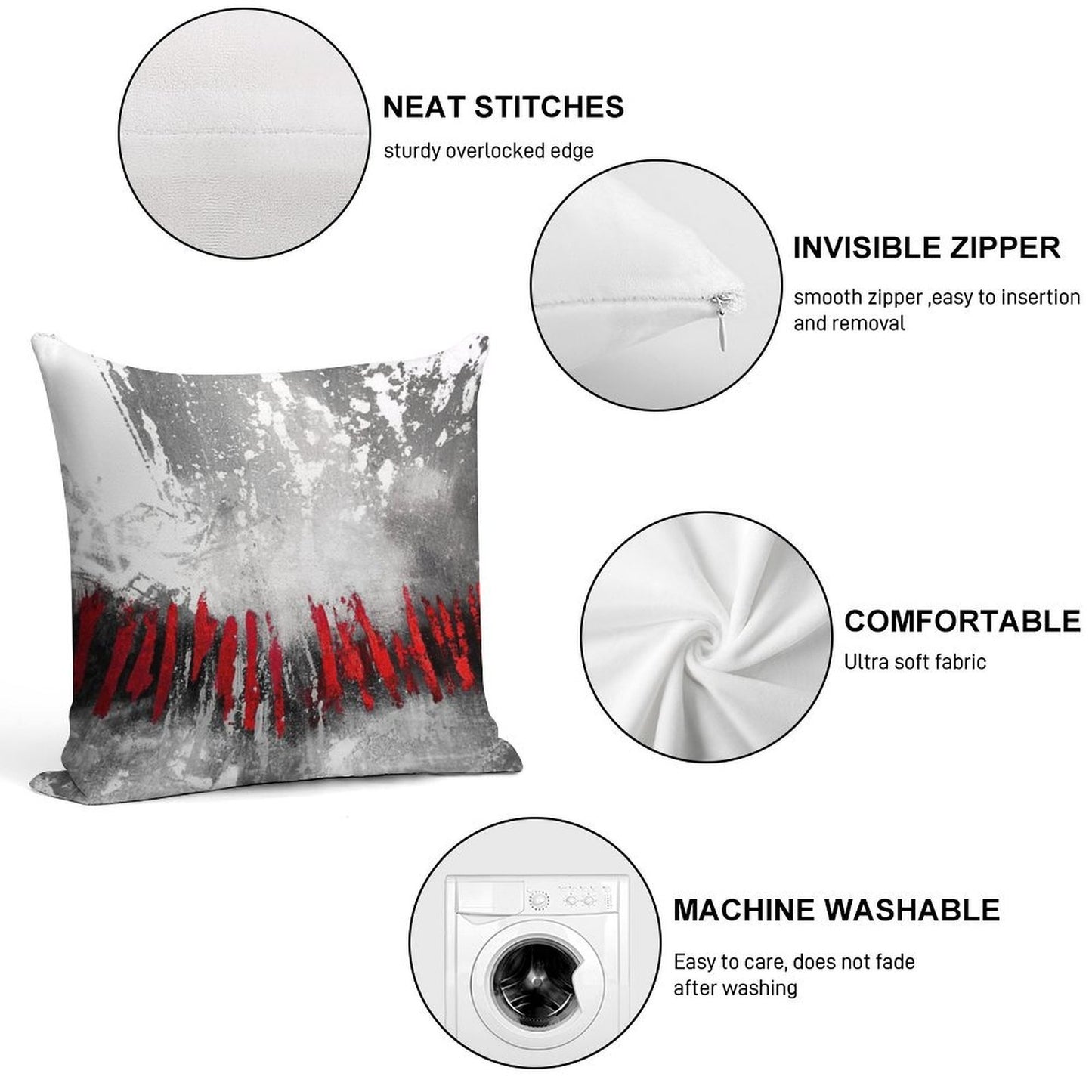 Red Gray Abstract Soft Easy Maintenance Throw Pillow