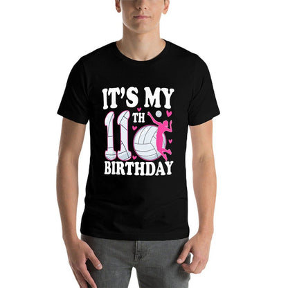 It's My 11th Birthday Volleyball 11 Year Old Girl Birthday  Rolled Sleeves T-Shirt