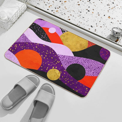 Terrazzo Galaxy Purple Orange Gold  Easy Maintenance Bath Mat