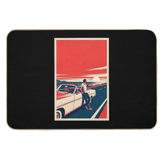 Classic Convertible on Coastal Road in Hope Style  Non-Slip Bath Mat