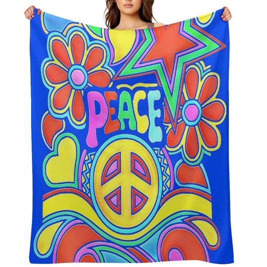 Peace And Love Flower Power Hippy Design Premium Throw Blanket