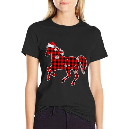 Horse Buffalo Plaid Santa Christmas Matching Family Pajamas  Lightweight T-Shirt
