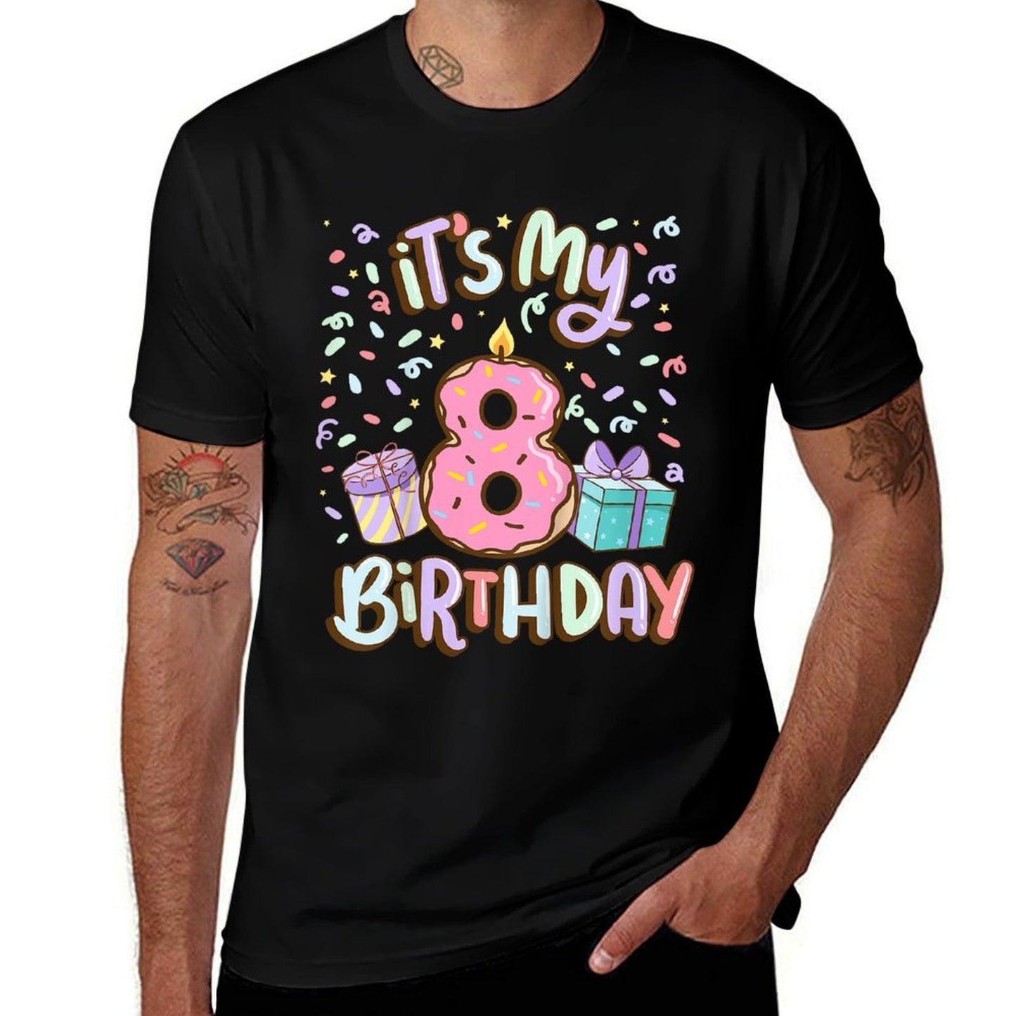 It's My 8th Birthday Cake Donut 8 Year Old Confetti  Easy-care T-Shirt