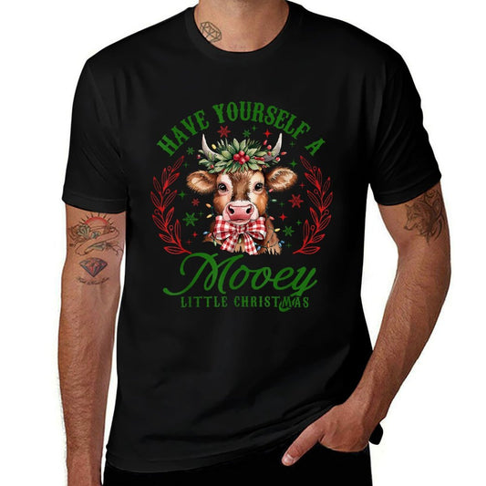 Have Yourself A Mooey Little Christmas Western Highland Cow  High-quality Stitching T-Shirt