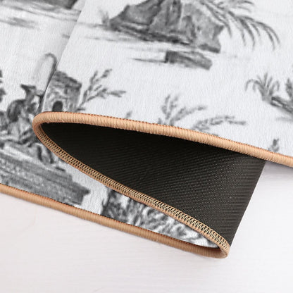 Black And White Toile De Jouy  Easy Maintenance Bath Mat