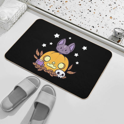 Pumpkin Cats Son  Black  Nikury  Easy To Clean Bath Mat