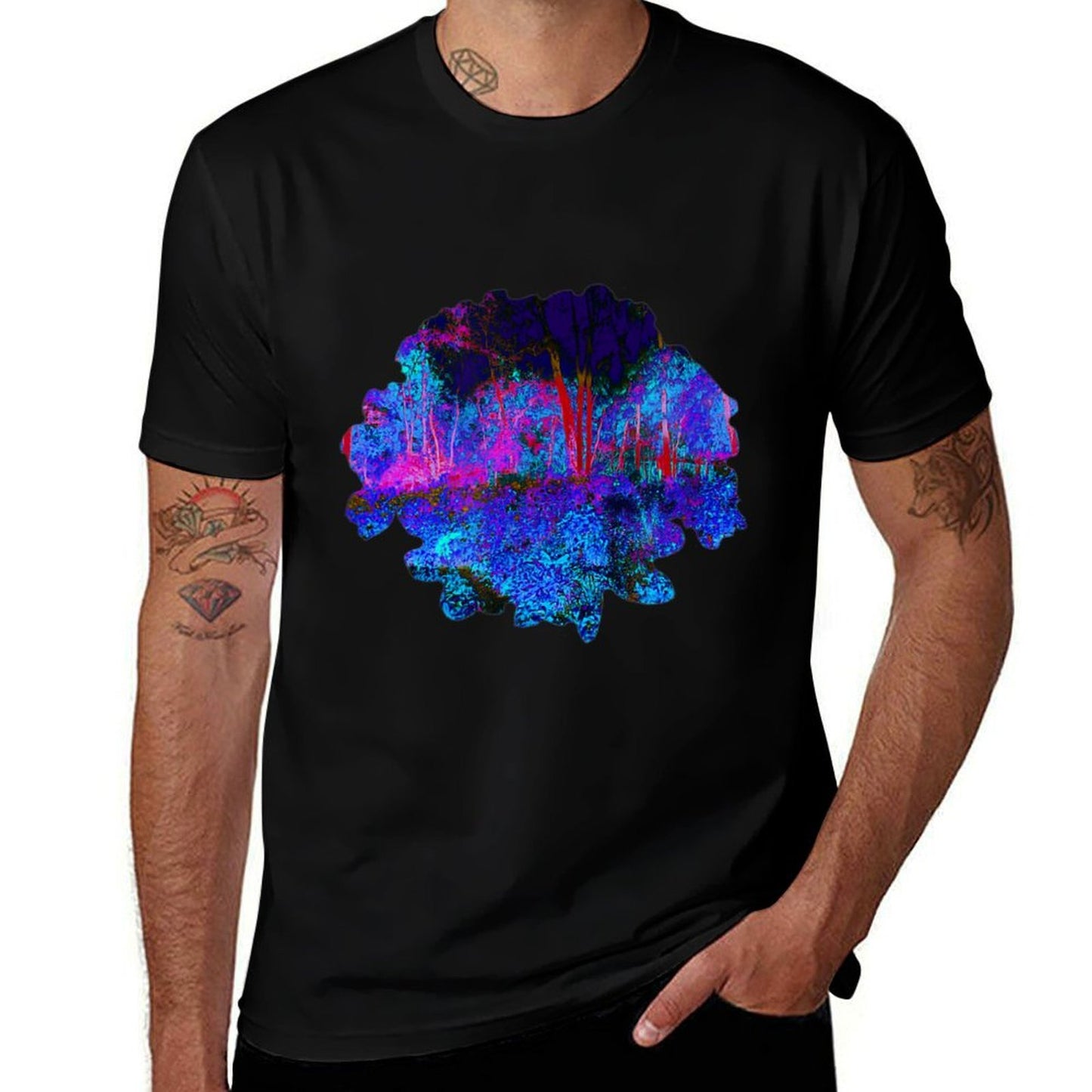Impressionistic Blue, Purple And Red Garden Landscape  Easy-care T-Shirt
