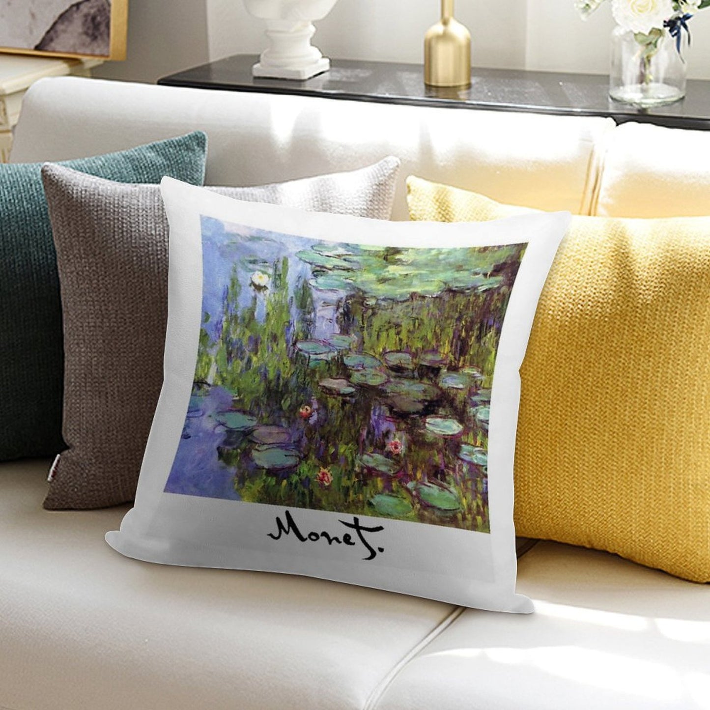Monet - Waterlilies (Nympheas) Soft Reinforced Edging Throw Pillow