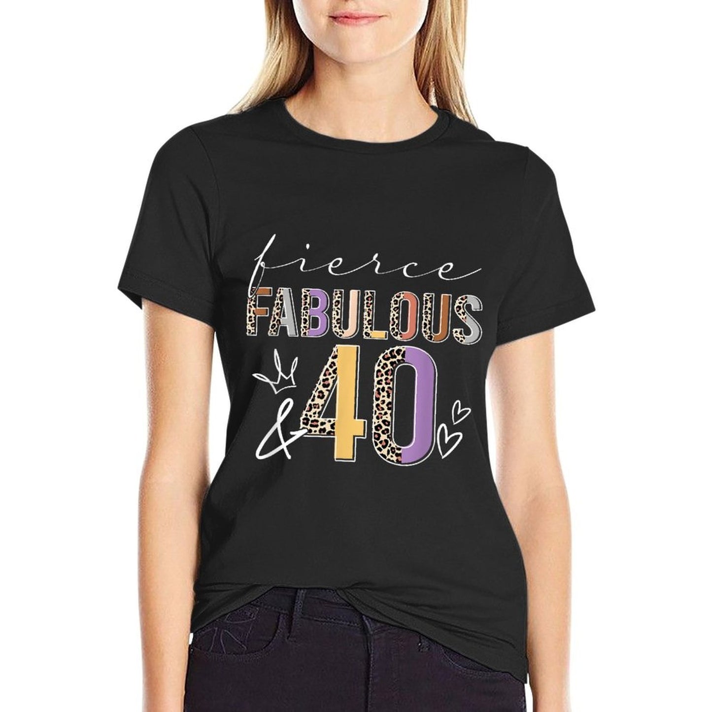 Fierce Fabulous & 40 Years Old Boho Leopard 40th Birthday  Trendy Pattern T-Shirt