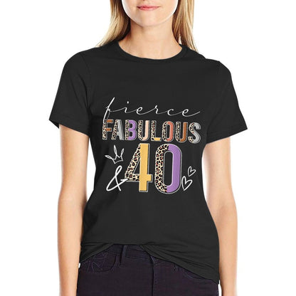 Fierce Fabulous & 40 Years Old Boho Leopard 40th Birthday  Trendy Pattern T-Shirt