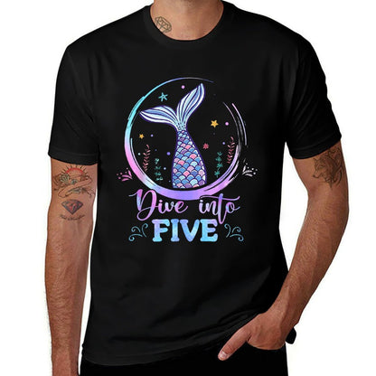 Dive Into Five 5th Birthday Mermaid Theme Party 5 Years Old  Quick-drying T-Shirt