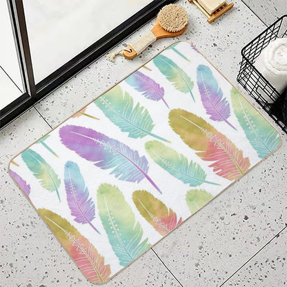 Boho Feather Pattern Watercolor Rainbow  Non-Slip Bath Mat