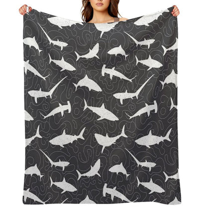 Shark Frenzy Pattern on Charcoal Grey Easy Care Throw Blanket