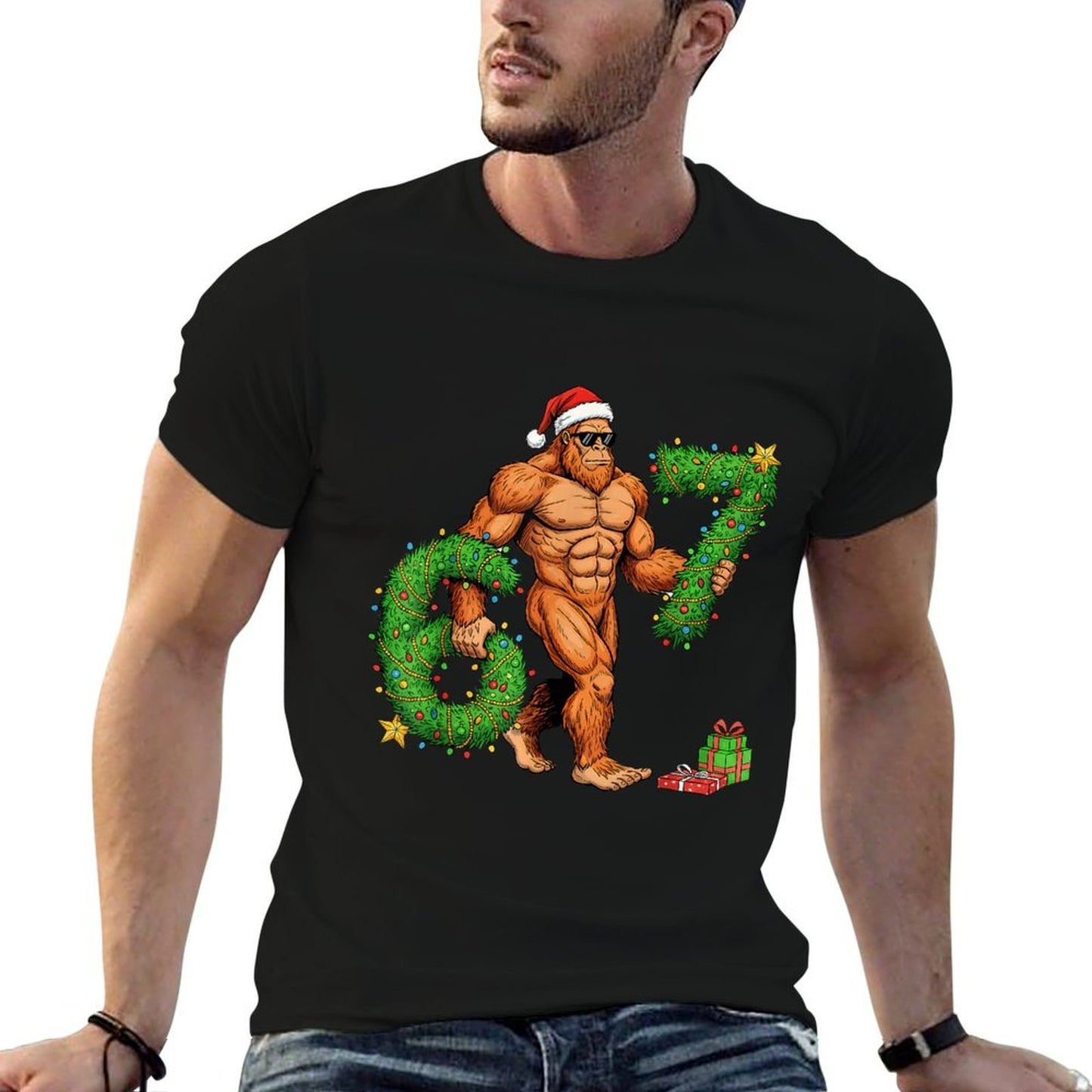 67 Christmas Sasquatch Funny Meme 67 Christmas Men Women Kid  Polyester Blend T-Shirt