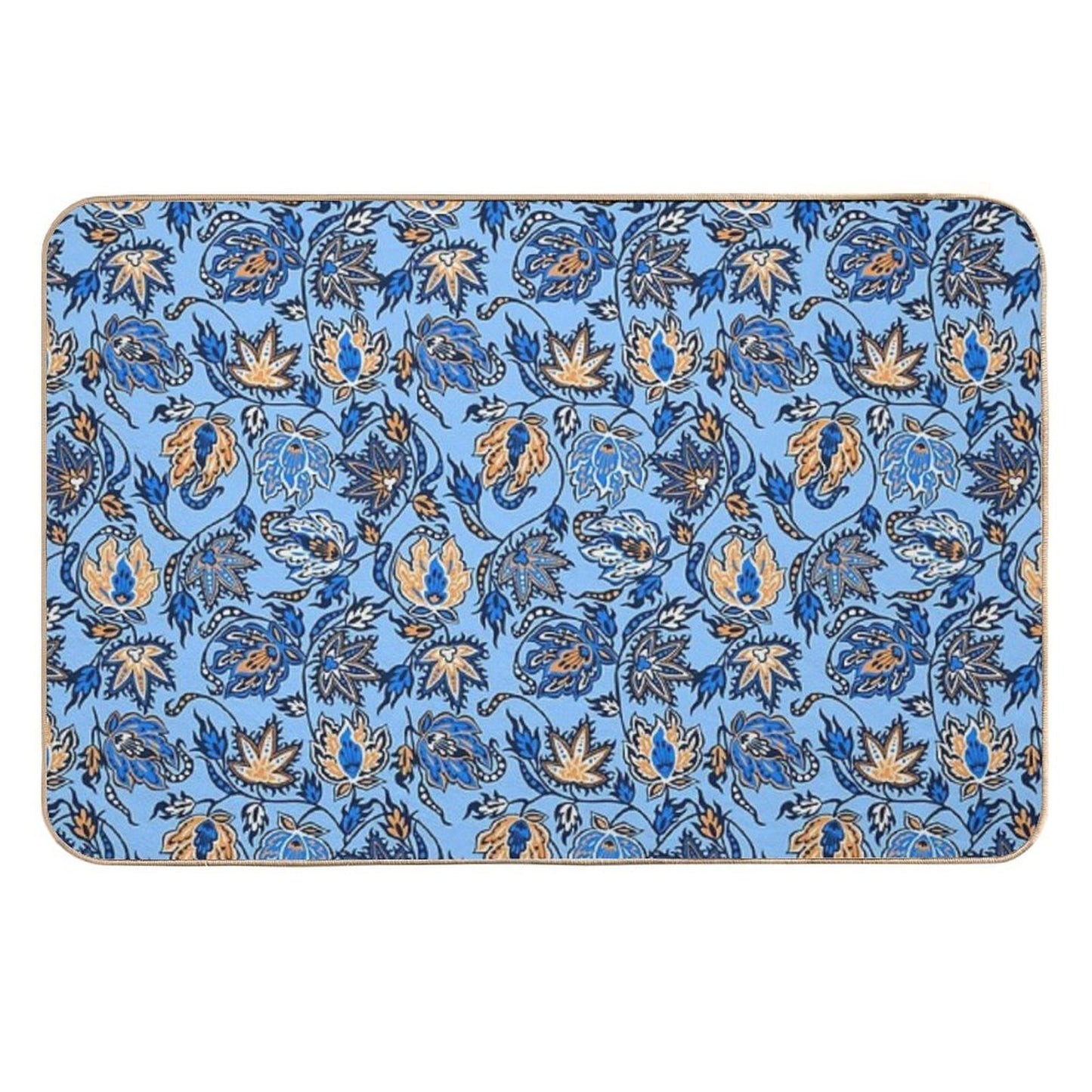 Protea Batik Hawaiian Tropical Floral - Sky Blue & Papaya  Absorbent Bath Mat