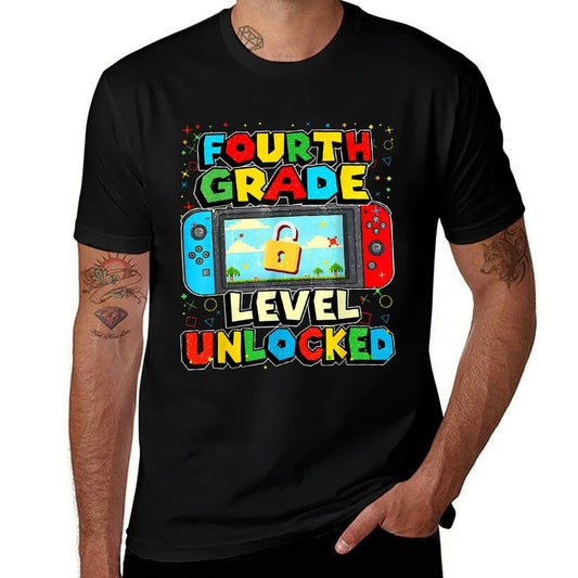 4th Grade Level Unlocked Funny Gamer Boys Back To School  Wrinkle-resistant T-Shirt