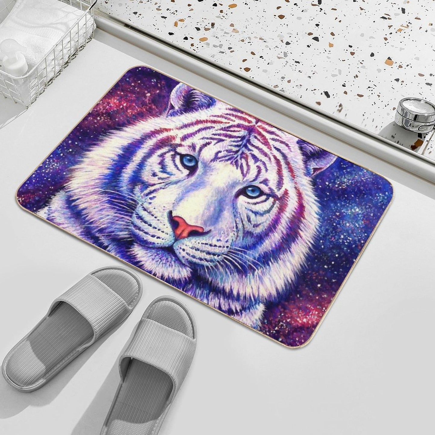 Among The Stars - Cosmic White Tiger  Pet-Safe Bath Mat