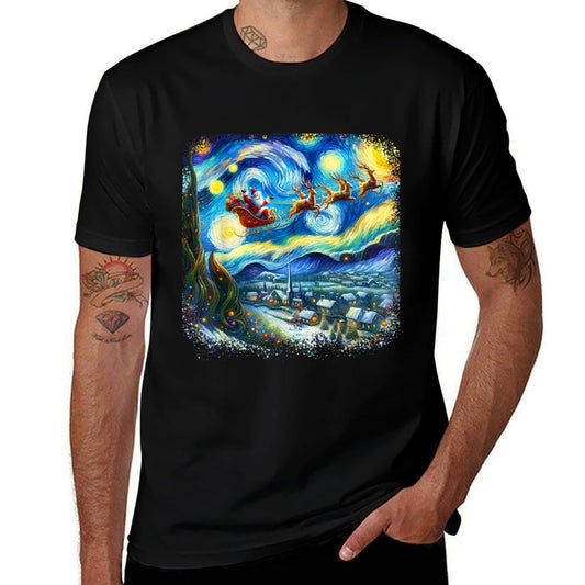 Van Gogh Starry Night Santa Christmas Winter Snowy Night  Stretchy T-Shirt