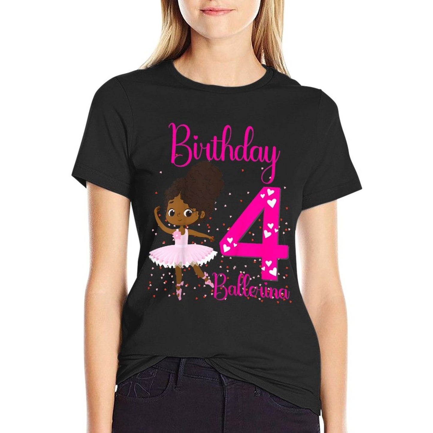 Kids Black Ballerina 4th Birthday Party Theme 4 Years Old Ballet  Classic T-Shirt