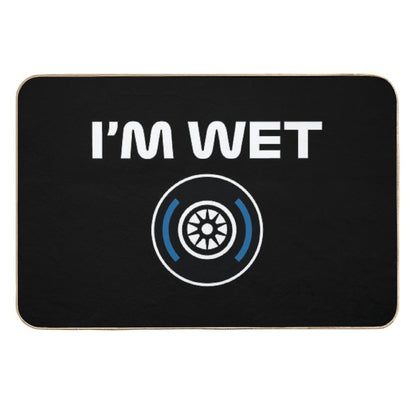 Funny Design I'm Wet (Wet Tyre Design - WhiteBlack BG)  Repositionable Bath Mat