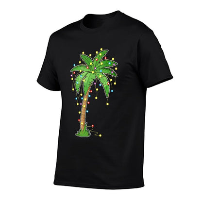 Christmas Lights Palm Tree Beach Funny Tropical Xmas Gift Comfortable T-Shirt