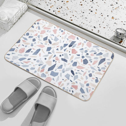 Vintage Pastel Blue Pink Beige Geometric Terrazzo Pattern  Rapid-Drying Bath Mat
