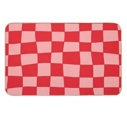 Hand Drawn Checkerboard Pattern (redpink)  Pet-Safe Bath Mat